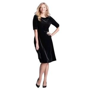 Lands‎ End Black Velvet Short Sleeve Midi Dress Size Medium